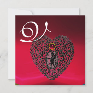 CUPID LACE HEART MONOGRAM, rood, rubberen zwart Aankondiging