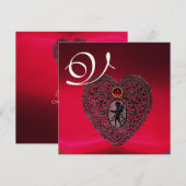 CUPID LACE HEART MONOGRAM, rood, rubberen zwart Aankondiging (Voorkant / Achterkant)