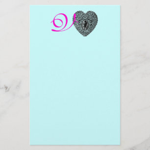 CUPID LACE HEART MONOGRAM, roze fuchsia blue Briefpapier