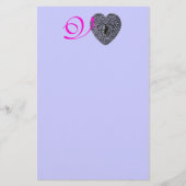 CUPID LACE HEART MONOGRAM, roze fuchsia blue Briefpapier (Voorkant)