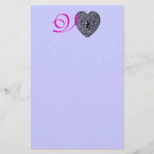 CUPID LACE HEART MONOGRAM, roze fuchsia blue Briefpapier