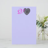 CUPID LACE HEART MONOGRAM, roze fuchsia blue Briefpapier (Staand voorkant)