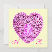 CUPID LACE HEART MONOGRAM, roze fuchsia gold Aankondiging (Voorkant)