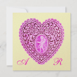 CUPID LACE HEART MONOGRAM, roze fuchsia gold Aankondiging