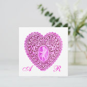 CUPID LACE HEART MONOGRAM, roze fuchsie Aankondiging (Staand voorkant)