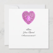 CUPID LACE HEART MONOGRAM, roze fuchsie Aankondiging (Achterkant)