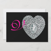 CUPID LACE HEART MONOGRAM, roze fuchsie Aankondiging (Voorkant)