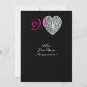 CUPID LACE HEART MONOGRAM, roze fuchsie Aankondiging (Achterkant)
