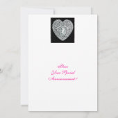CUPID LACE HEART MONOGRAM, roze fuchsie Aankondiging (Achterkant)