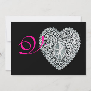 CUPID LACE HEART MONOGRAM, roze fuchsie Aankondiging