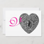 CUPID LACE HEART MONOGRAM, roze fuchsie Aankondiging (Voorkant)
