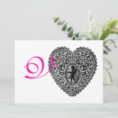 CUPID LACE HEART MONOGRAM, roze fuchsie Aankondiging (Staand voorkant)