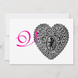 CUPID LACE HEART MONOGRAM, roze fuchsie Aankondiging
