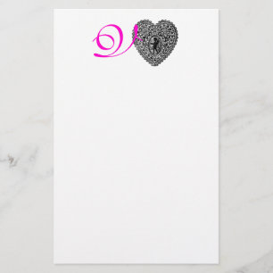 CUPID LACE HEART MONOGRAM, roze fuchsie Briefpapier