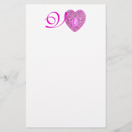 CUPID LACE HEART MONOGRAM, roze fuchsie Briefpapier (Voorkant)