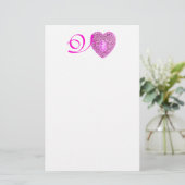 CUPID LACE HEART MONOGRAM, roze fuchsie Briefpapier (Staand voorkant)