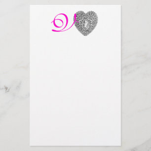 CUPID LACE HEART MONOGRAM, roze fuchsie Briefpapier