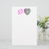 CUPID LACE HEART MONOGRAM, roze fuchsie Briefpapier (Staand voorkant)
