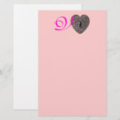 CUPID LACE HEART MONOGRAM, roze fuchsie Briefpapier (Voorkant / Achterkant)