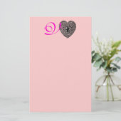 CUPID LACE HEART MONOGRAM, roze fuchsie Briefpapier (Staand voorkant)