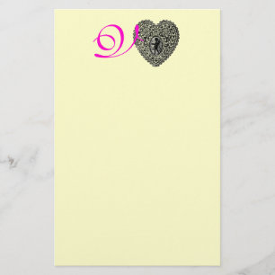 CUPID LACE HEART MONOGRAM, roze fuchsie Briefpapier