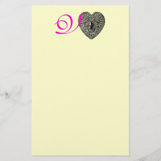CUPID LACE HEART MONOGRAM, roze fuchsie Briefpapier (Voorkant)