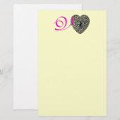 CUPID LACE HEART MONOGRAM, roze fuchsie Briefpapier (Voorkant / Achterkant)