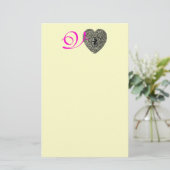 CUPID LACE HEART MONOGRAM, roze fuchsie Briefpapier (Staand voorkant)