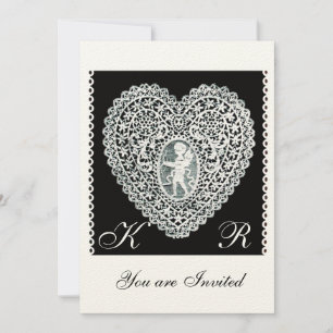 CUPID LACE HEART MONOGRAM vilt papier Kaart