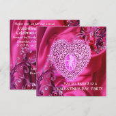 CUPID LACE HEART OP PINK FUCHSIA SILK CLOTH KAART (Voorkant / Achterkant)