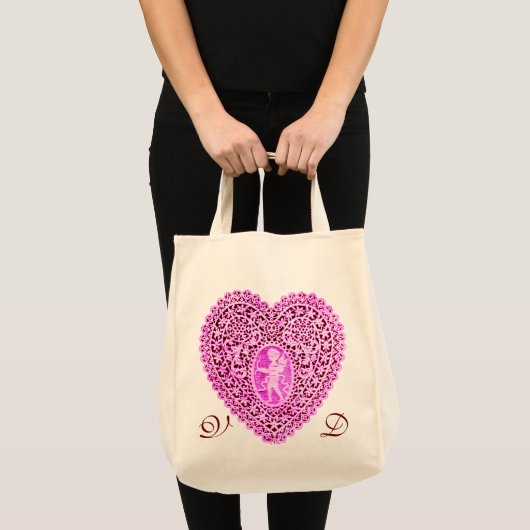 CUPID LACE HEART PINK VIOLET MONOGRAM TOTE BAG (Voorkant (product))