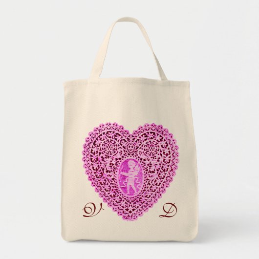 CUPID LACE HEART PINK VIOLET MONOGRAM TOTE BAG (Voorkant)