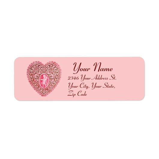 CUPID LACE HEART, Red Pink Valentijnsdag Etiket (Voorkant)