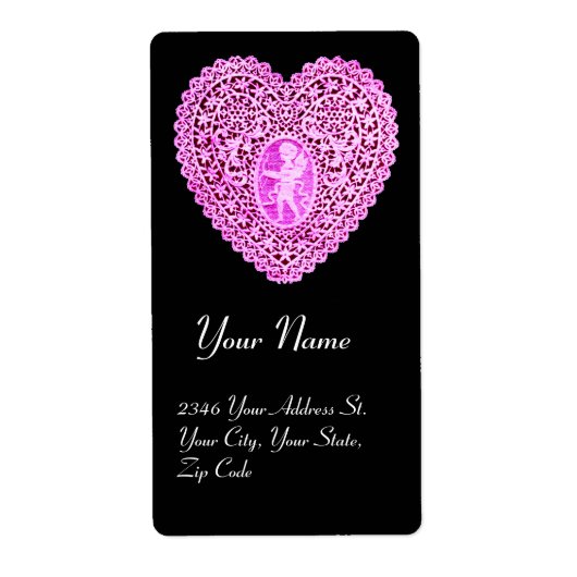 CUPID LACE HEART, roze paars Etiket (Voorkant)