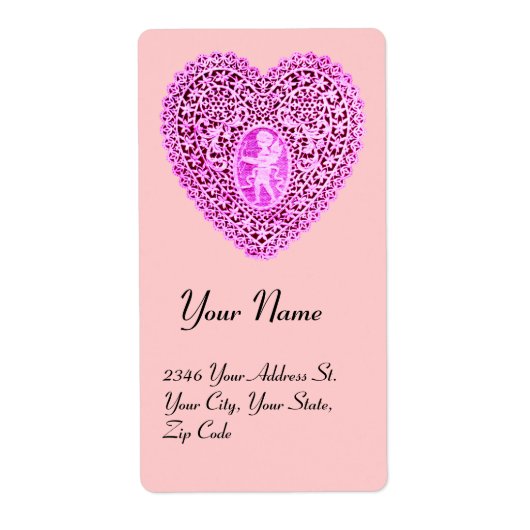 CUPID LACE HEART, roze paars Etiket (Voorkant)