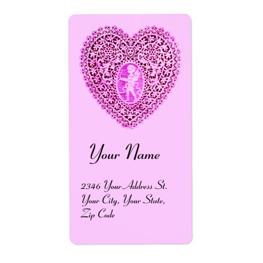 CUPID LACE HEART, roze paars Etiket (Voorkant)
