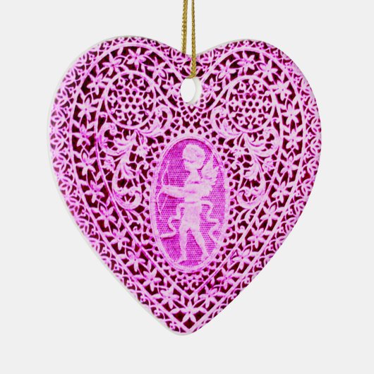 CUPID LACE HEART, roze paars Keramisch Ornament (Rechts)