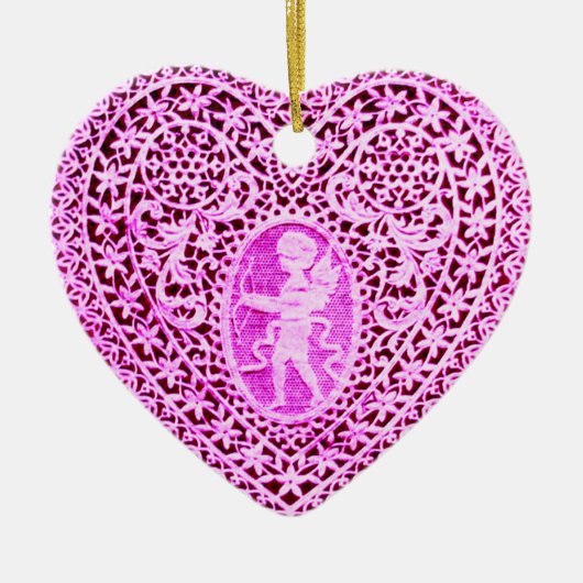 CUPID LACE HEART, roze paars Keramisch Ornament (Voorkant)