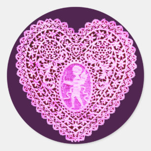 CUPID LACE HEART, roze paars Ronde Sticker