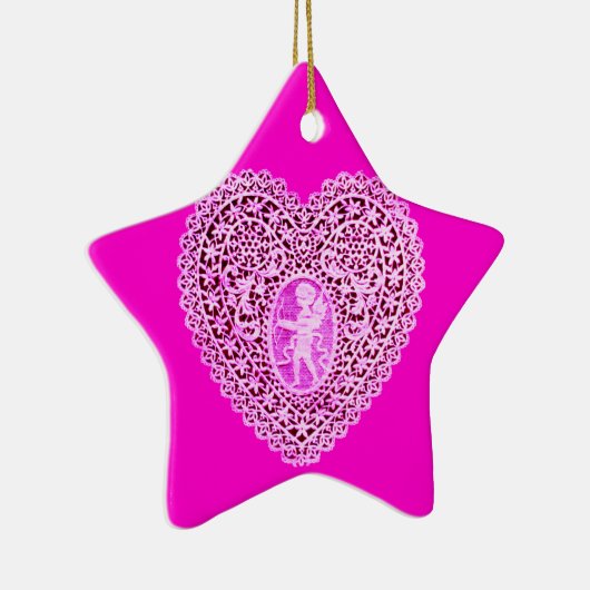 CUPID LACE HEART roze paarse ster Keramisch Ornament (Rechts)