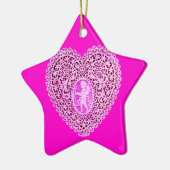 CUPID LACE HEART roze paarse ster Keramisch Ornament (Links)