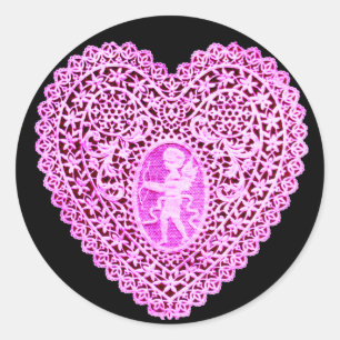 CUPID LACE HEART, roze Ronde Sticker