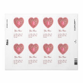 CUPID LACE HEART, roze rood wit Etiket (Full Sheet)