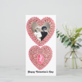 CUPID LACE HEART, roze rood wit Feestdagenkaart (Staand voorkant)