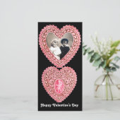 CUPID LACE HEART, roze rood zwart Feestdagenkaart (Staand voorkant)