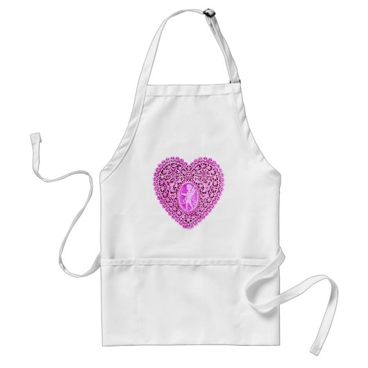CUPID LACE HEART, roze violet wit Standaard Schort (Voorkant)