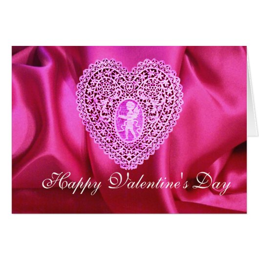 CUPID LACE HEART SILK FUCHSIA CLOTH, Pink Violet (Voorkant Horizontaal)