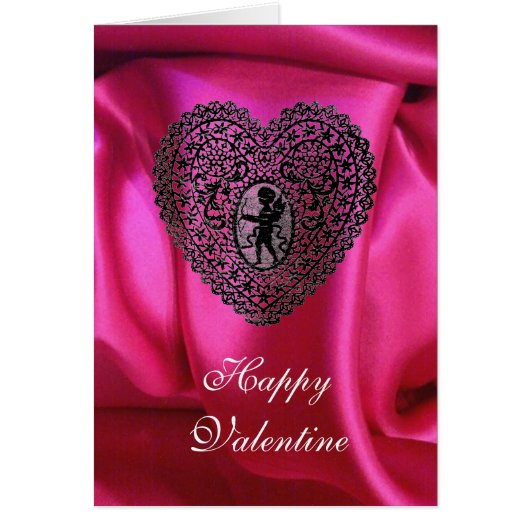 CUPID LACE HEART SILK FUCHSIA CLOTH, roze Black (Voorkant)