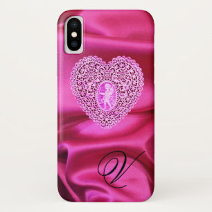 CUPID LACE HEART SILK PINK FUCHSIA CLOTH MONOGRAM iPhone X HOESJE