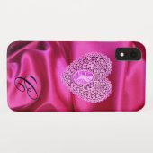 CUPID LACE HEART SILK PINK FUCHSIA CLOTH MONOGRAM Case-Mate iPhone CASE (Achterkant (horizontaal))